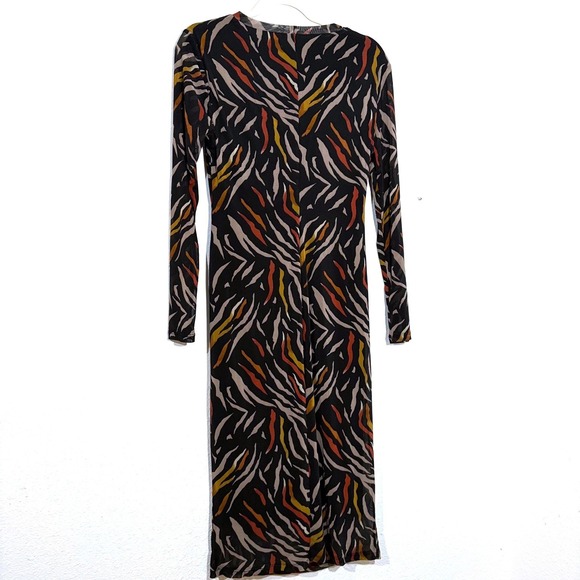 Womens M Black Zebra Print Long Sleeve Sheath Midi Dress Dark Fairy Whimsigoth - Picture 6 of 10